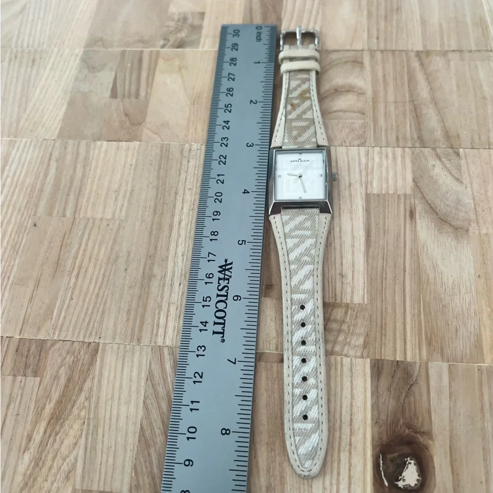 Anne Klein ladies rectangular silver tone dress watch NEW BATTERY